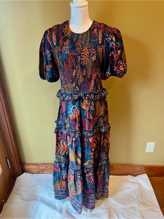 FARM Rio Dresses & Skirts - FARM Rio Navy Maxi Dress with Orange, Pink & Green Botanical Print